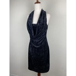 Vtg Maggie London 6 Velvet Dress Sheath Bodycon Cowl Neck Whimsigoth Y2k Mini